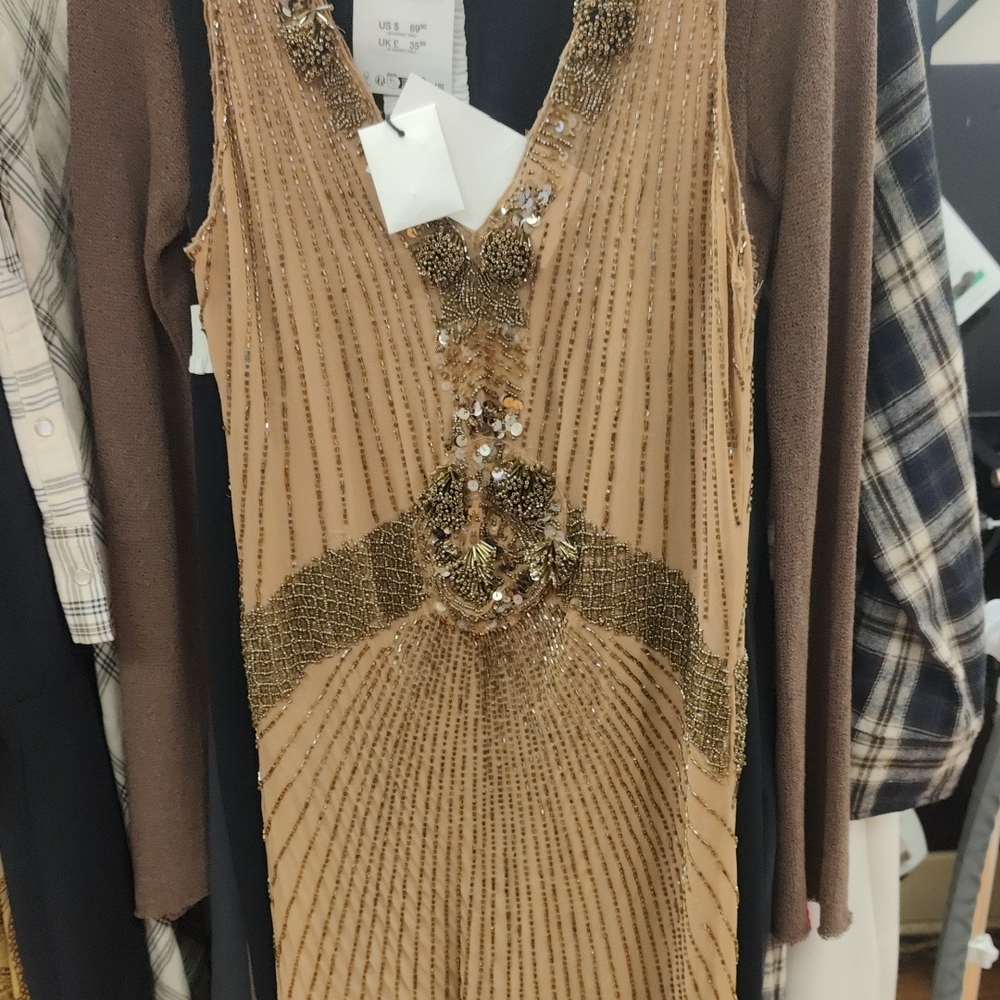 Beaded Champagne Gold Evening Dress
